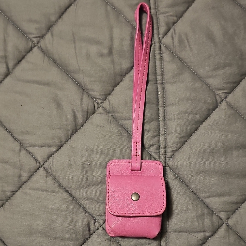 Free People Pink Leather Airpod Holder/ Change Purse